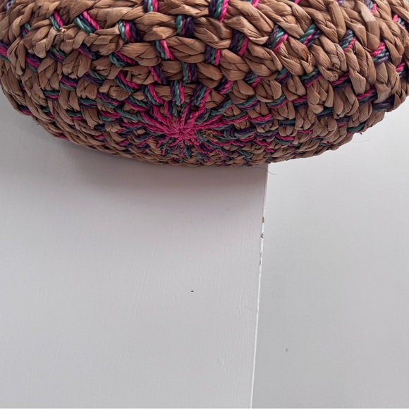 Woven Straw Tote Bag with Pink Accents - Picture 4 of 6